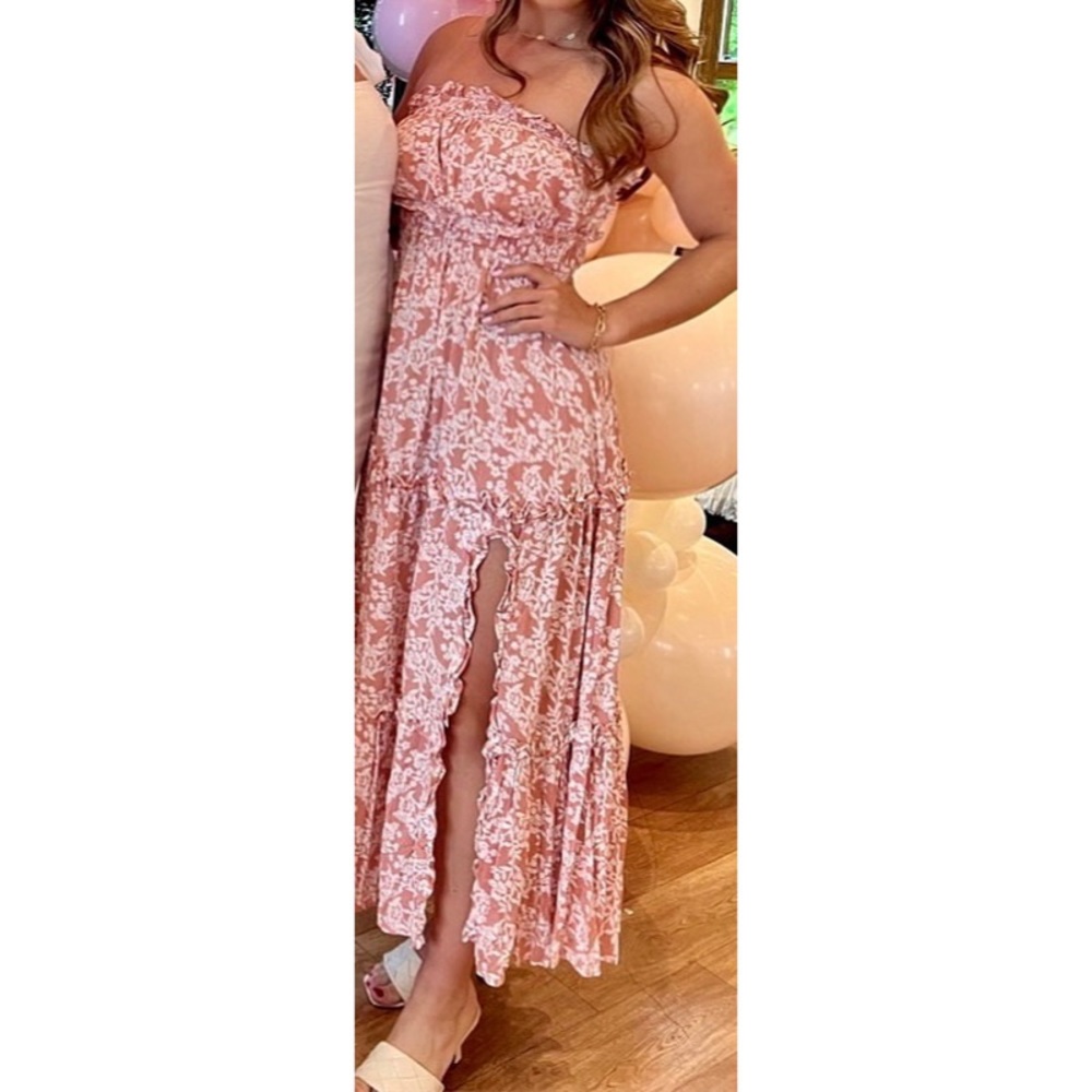 Hello Molly pink floral strapless dress